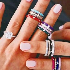 NEW Unisex Stacking Black Enamel 925 Sterling Silver Ring‎ Band, Size 7